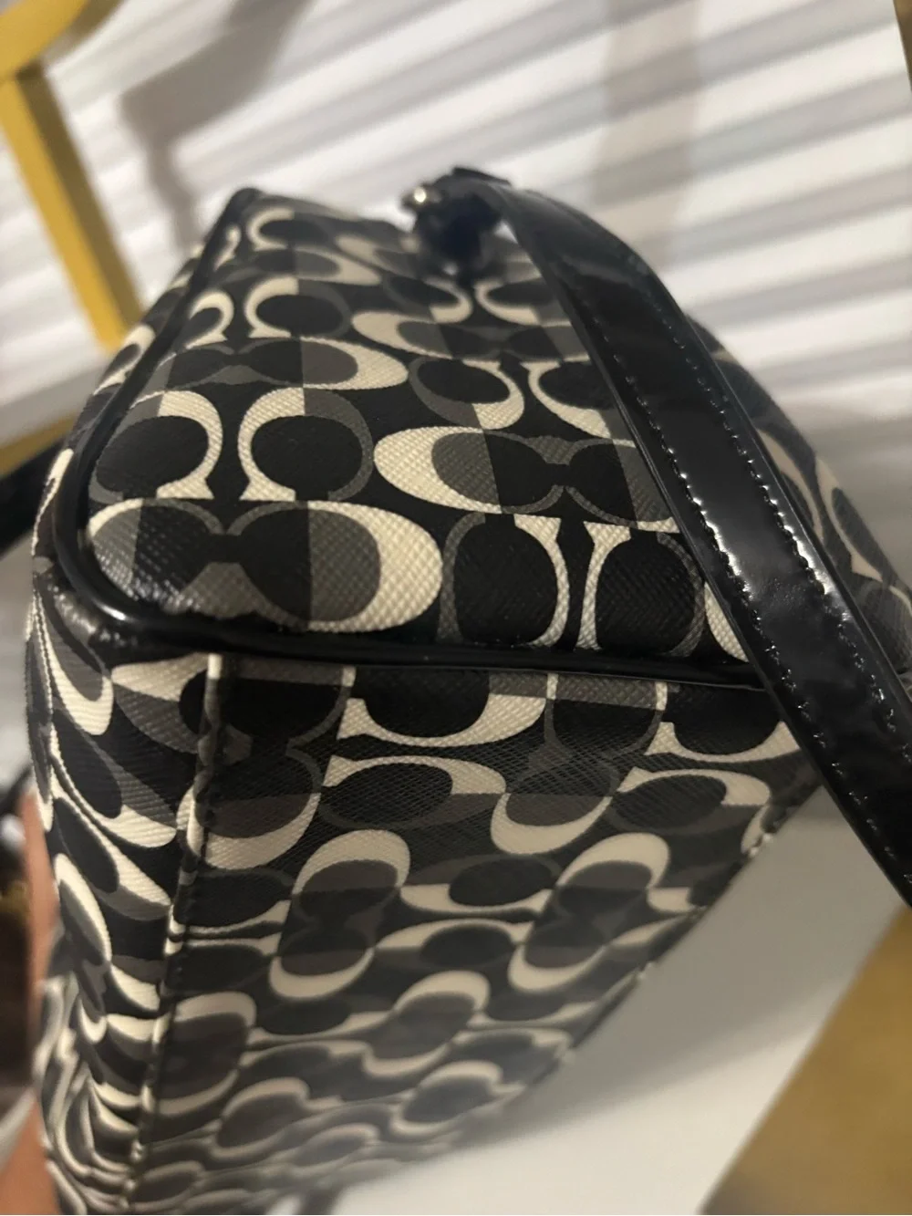 Coach Black and White Logo Satchel with Tan Tag - Picture 3 of 8